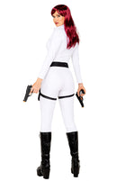 White Spy Ops Catsuit with Double Holster Belt