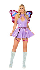 Butterfly Vinyl Mini Dress Set with Wings and Garter Belt