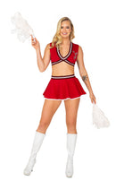Red Cheer Girl Crop Top Mini Skirt Set with Pom-Poms