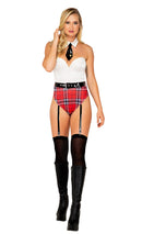 Naughty School Girl Bodysuit Set with Garter Straps and Belt