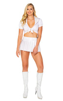 Vinyl Pleated Schoolgirl Mini Skirt Set with Tie Crop Top