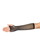 Black Elbow-Length Fishnet Fingerless Gloves - view 3