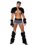 Dark King Warrior Costume Set | Fur, Chain Harness & Crown