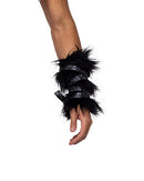 Black Faux Fur Wrist Cuffs with Strap Detail
