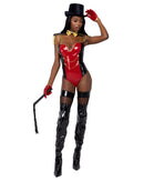 Ringleader Vinyl Bodysuit Set with Whip and Top Hat