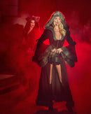 Burgundy Velvet Hooded Cape Set with Faux Fur Trim