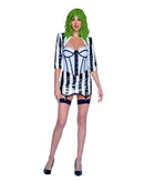 Beetle Bombshell Black White Striped Vinyl Corset Set