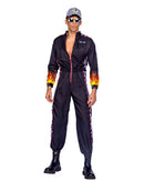 Black Race Car Jumpsuit with Flame and Checkered Detail
