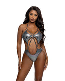 Iridescent Snake Print Five-Ring Halter Bodysuit