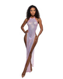 Diamond Sequin Mesh Halter Gown