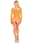 Neon Orange Tie-Front Keyhole Eyelet Net Teddy - view 2