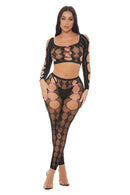 Bow-Trim Cutout Net Crop Top and Leggings Set - view 3