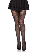 Black Diamond Grid Net Tights With Bow Lace-Effect Bands