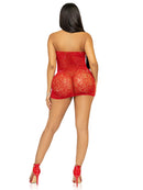 Red Rhinestone Lace Net Mini Dress Sheer Barely-There