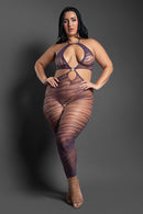 Zebra Knit Halter Footless Open-Crotch Bodystocking