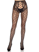 Floral Faux-Layer Crotchless Fishnet Tights