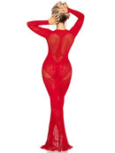 Red Heart-Detail Lace and Net Bodycon Gown - view 2