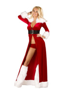 Miss Claus Long Robe Set | Red Velvet Fur Trim Santa Costume