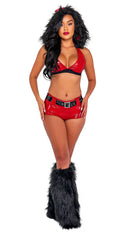 Red Vinyl Santa Set | Skimpy Halter Top Shorts and Hood