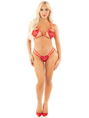Red Heart Applique Open-Cup Bra and G-String Set