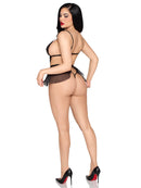 Scalloped Lace and Mesh Babydoll and Crotchless Panty Set - view 3