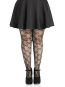Black Bow-Pattern Plus Size Fishnet Tights