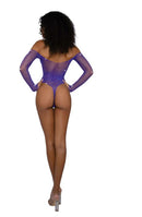 Purple Rhinestone Off-the-Shoulder Bodystocking - view 2