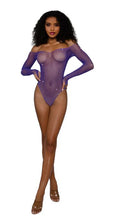 Purple Rhinestone Off-the-Shoulder Bodystocking