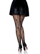 Celestial Fishnet Tights with Stars and Moons in Black