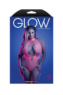 Knockout Plunge Halter Teddy in Neon Pink Curvy Size