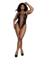 Scalloped Fishnet Panel Sheer Thong Teddy