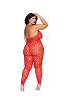 Red Rhinestone Halter Cutout Bodystocking - view 4