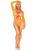 Neon Orange Tie-Front Keyhole Eyelet Net Teddy