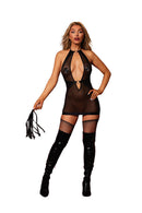 Black Keyhole Halter Garter Slip with Flogger