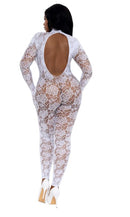White Floral Net Open-Back Gloved Bodystocking - view 2