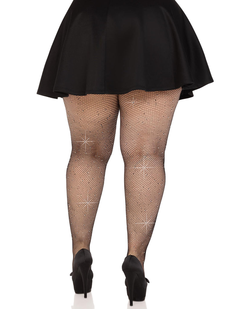 Colby Rhinestone Fishnet Tights in Black