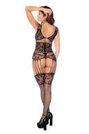 Rhinestone Corset-Effect Floral Fishnet Bodystocking - view 2