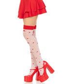 Sheer Mushroom Print Thigh High Stockings White Red