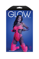 Neon Pink Rhinestone Cutout Bodystocking UV Reactive