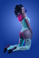Illuminate Crotchless Teddy Bodystocking in White/Blue