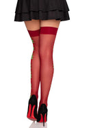Burgundy Rose Sheer Thigh-High Stockings - view 2