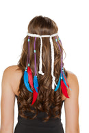 Feather Headband with Braided Rope and Beaded Fringe Strands