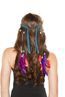 Turquoise Braided Feather Headband with Beads