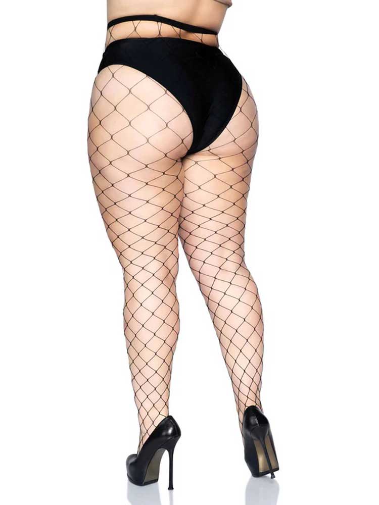 Fence Net Pantyhose in Black Curvy Size