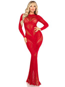 Red Heart-Detail Lace and Net Bodycon Gown