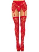 Two Piece Rachel Lace Thigh High and Crossover Garter Belt in Red