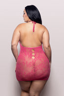 Hot Pink Lace Criss-Cross Halter Mini Dress - view 3