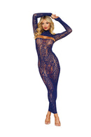 Blue Floral Net Bodystocking Gown and Shrug