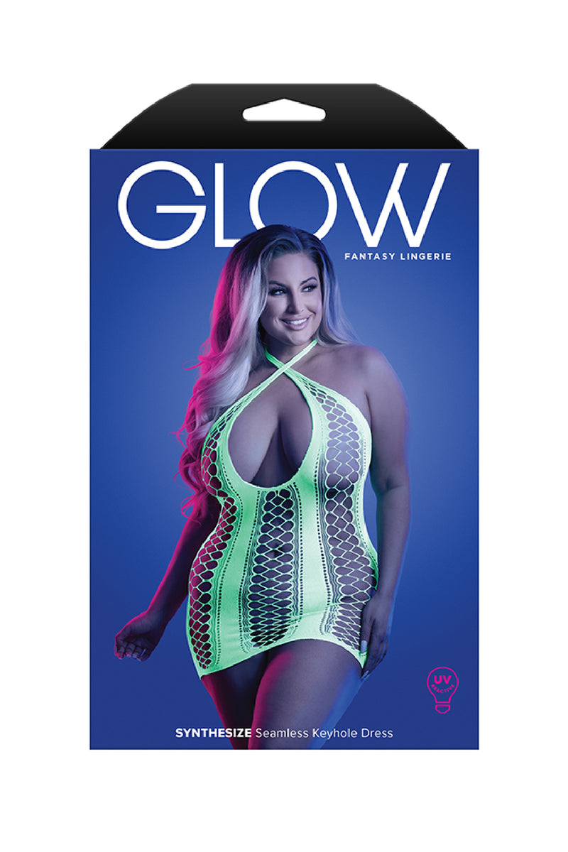 Synthesize Seamless Keyhole Dress in Neon Green Curvy Size