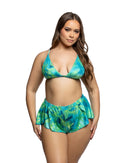 Curvy Size Tropical Print Bralette and Shorts Set
